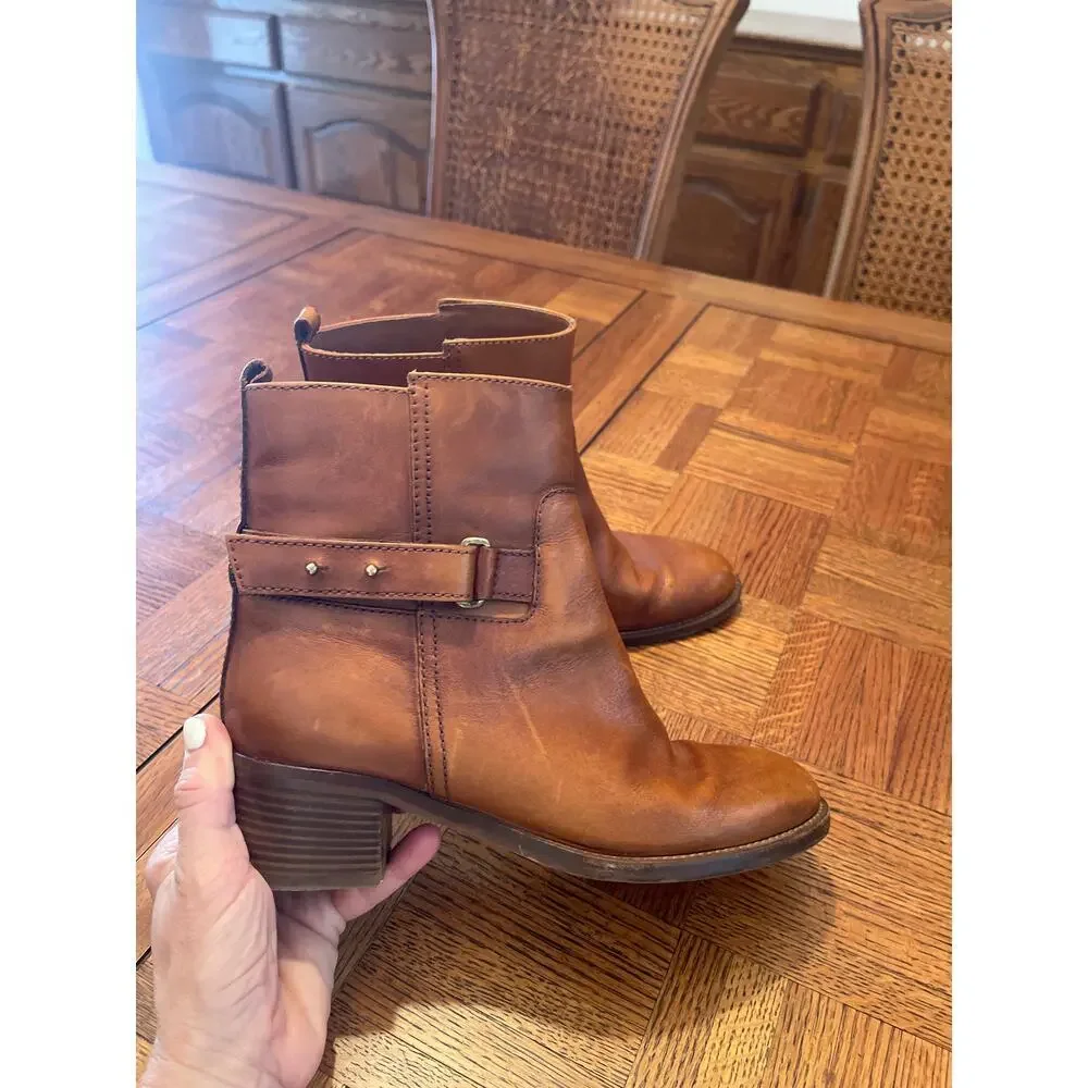 J Crew Parker Leather Moto Ankle Boots Booties Cognac size 8